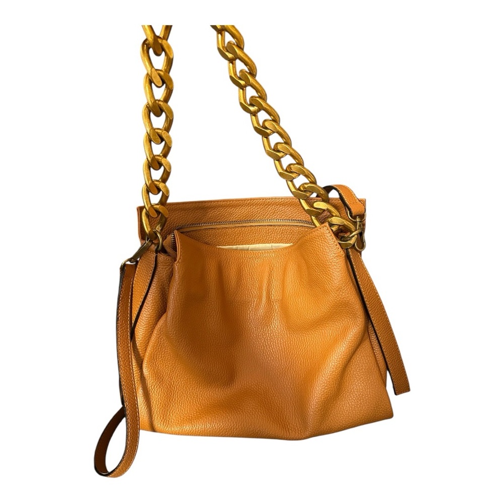 Italian Milano Leather Shoulder Bag with Gold Chain